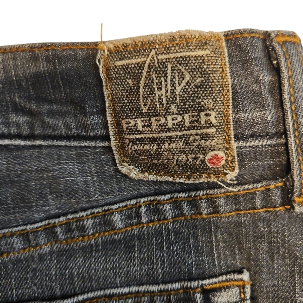 Chip & Pepper LA Denim Mini Skirt | Made in USA | Distressed Dark Wash | Size 26 - Picture 2 of 6